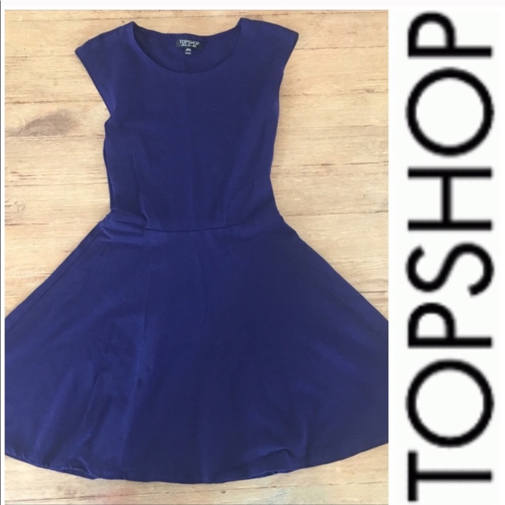 Topshop Navy Blue Skater Cotton Short Dress